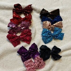 Lot of 11 Sequin Hair Bows Clip In Hair Accessories for Girls Or Women